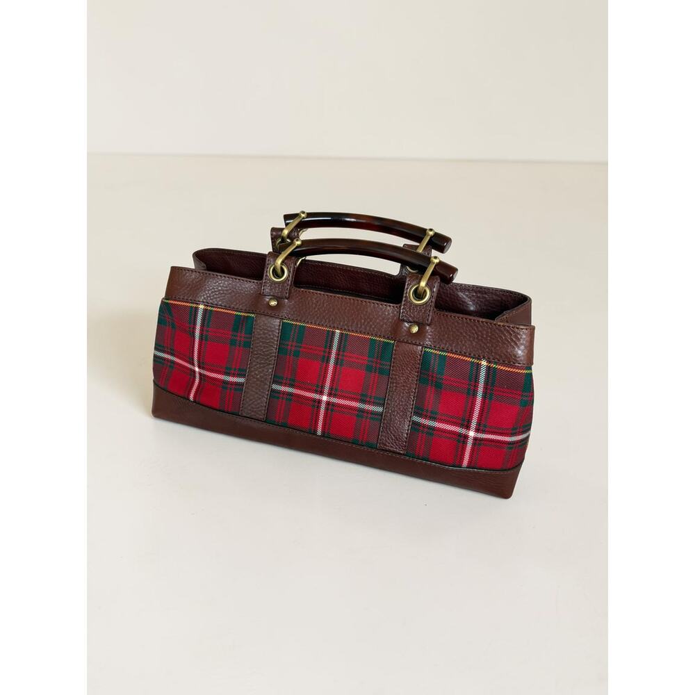 Red Burberry East West Picnic Check Bag Lucite Horn Handles - Picture 7 of 16
